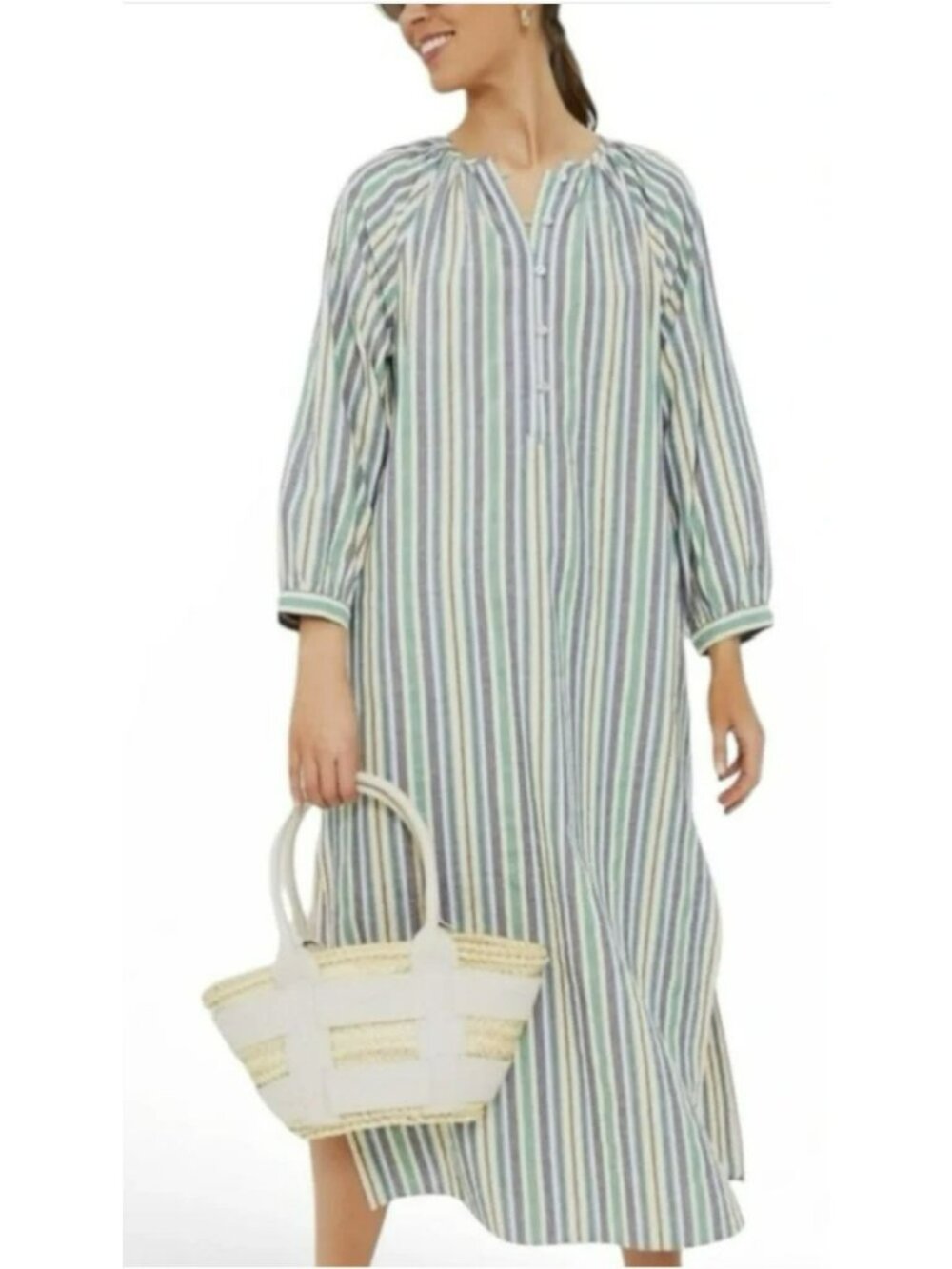 Tuckernuck Pomander Place Heidi Kaftan Zephyr Stripe Gauze Midi Dress Medium New